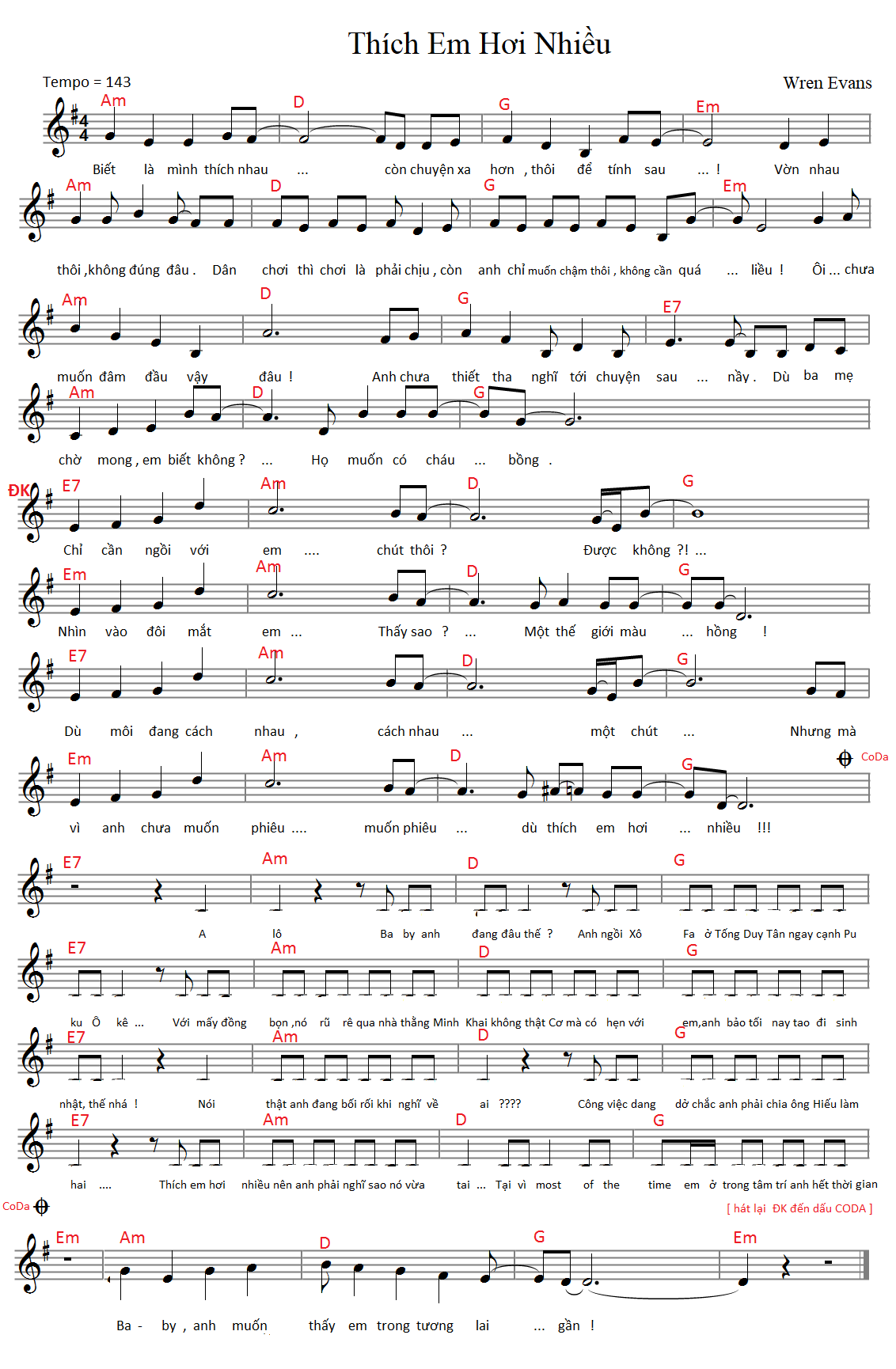 Sheet nhạc Thích Em Hơi Nhiều